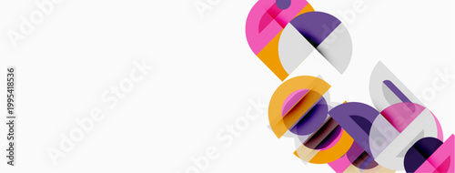 Abstract colorful shapes overlap, creating dynamic composition. Minimalist design with vibrant hues on white background. Modern aesthetic.