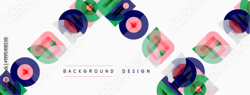 Abstract geometric pattern. Repeating shapes create dynamic visual texture. Blue, pink, green hues dominate design. Minimalist style.