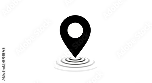A black map pin icon with concentric circles on a white background