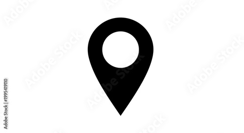 A simple black map pin icon on a white background
