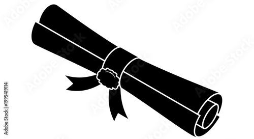 A minimalist vector graphic of a rolled up diploma with a ribbon tied around it