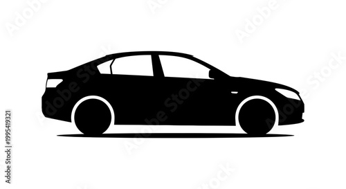 A sleek black car silhouette on a white background, representing transportation and modern design