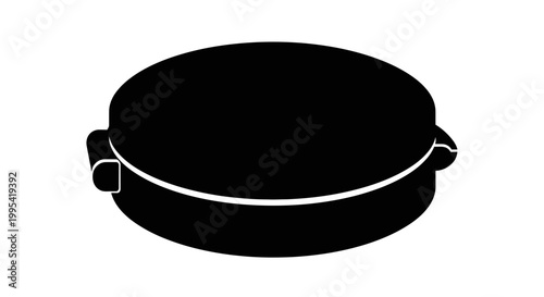 A black silhouette of a pot with a lid and handles on a white background