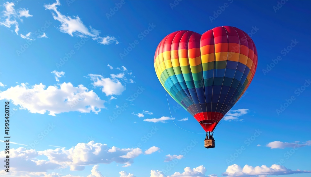 Fototapeta premium A heart-shaped hot air balloon flying in a clear blue sky