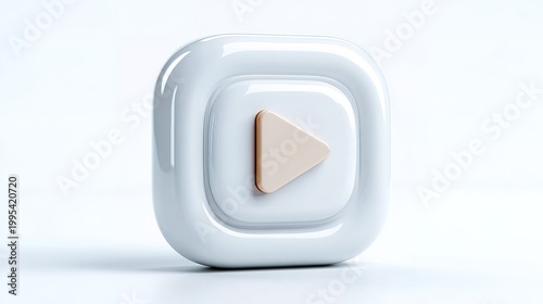 Minimalist Modern 3D Glossy White Play Button Media Player Interface Icon Symbol