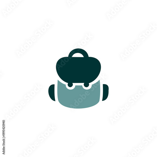 The graphic depicts a backpack or rucksack viewed from the front. It features a dark forest green top flap and side pockets,
