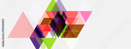 Abstract geometric design. Overlapping triangles create vibrant, modern composition. Light background enhances colorful shapes.