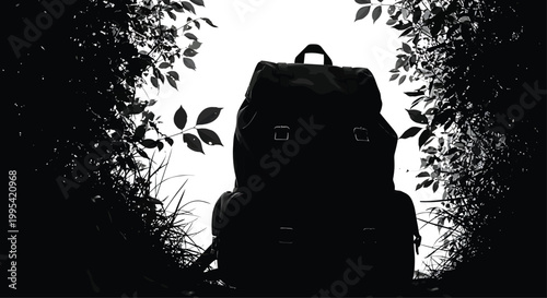 Backpack Silhouette in Forest at Dawn