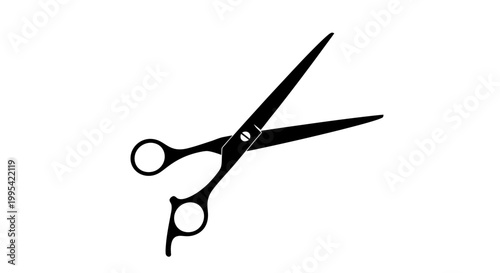 A minimalist vector graphic of a pair of scissors on a white background