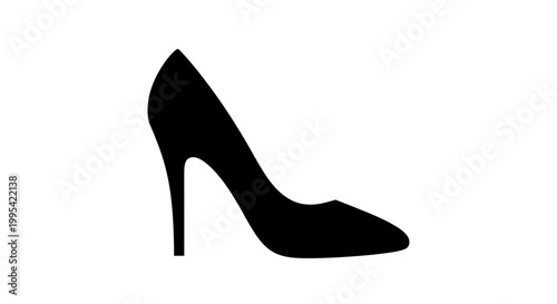 A sleek black high-heeled shoe silhouette on a white background