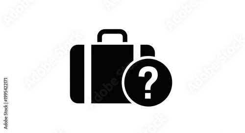 A minimalist vector graphic of a suitcase with a question mark icon