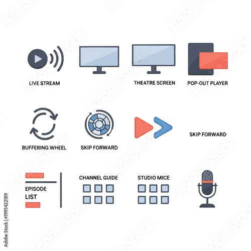 Collection of Media and Technology Icons for Digital Content.