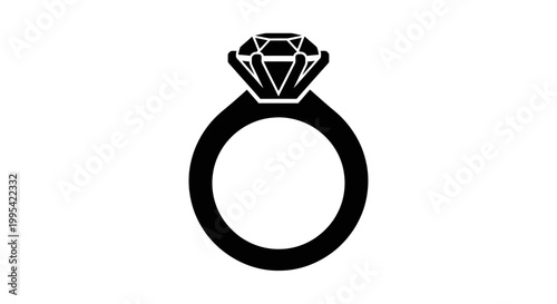 A minimalist black and white illustration of a diamond ring