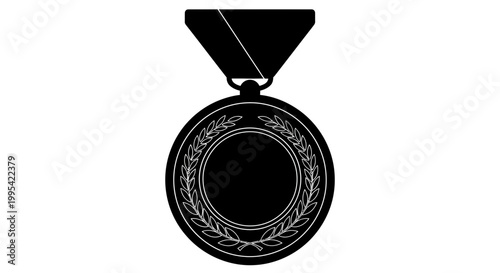 A black and white vector graphic of a medal with a laurel wreath design