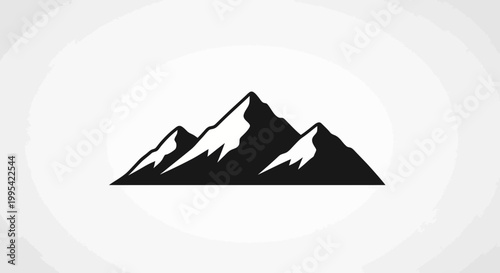 A minimalist vector graphic illustration of a mountain range in a simple black and white design