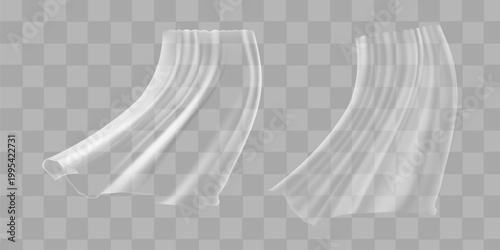 Realistic Detailed 3d Fluttering White Cloths Set on a Transparent Background. Vector illustration of Drapery Cloth Curtain