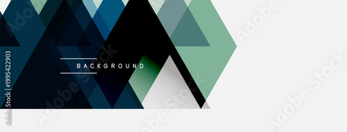 Abstract geometric shapes, blue, teal hues dominate design. White space provides contrast, modern aesthetic. Text reads background.