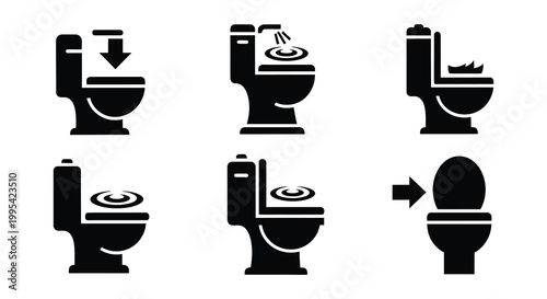 Diagram of toilet evolution showing different styles and flushing mechanisms