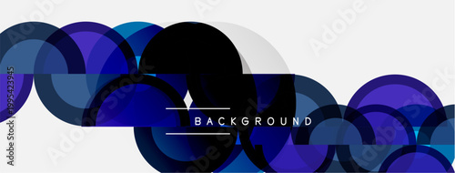 Abstract blue circles overlap white space. Modern design element, simple background texture, gradient shades present.