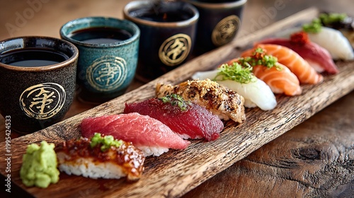 Traditional Japanese Dining Experience Featuring Delicious Fresh Seafood Nigiri Sushi Set