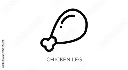 Black and white vector graphic illustration of a chicken leg with bone