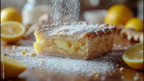 Delicious Lemon Tart with Powdered Sugar Sprinkled on Top.