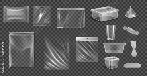 Big Set Of Transparent Empty Plastic Packaging. EPS10 Vector