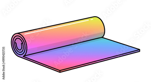 Colorful gradient yoga mat partially unrolled for fitness and mindfulness practices. A vibrant