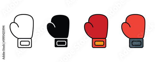 Boxing glove icon vector set. Professional sports punching equipment, martial arts training, and boxing match competition symbol.