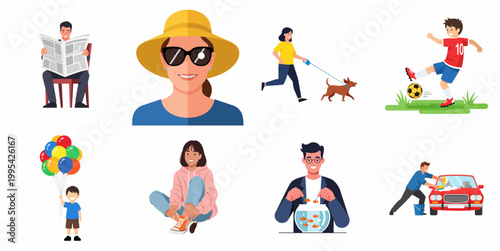 Modern Flat Illustration of People Engaged in Various Activities Design