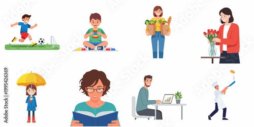 Flat Illustration of Daily Activities People Doing Various Things Daily Lifestyle