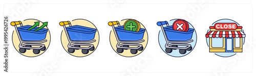 A set of 5 icons as ecommerce growth, shopping cart, add to cart