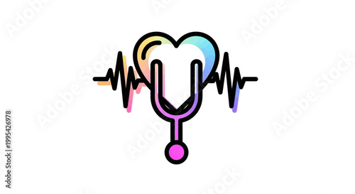 Heartbeat ECG Stethoscope Rainbow Gradient Medical Health Care Symbol