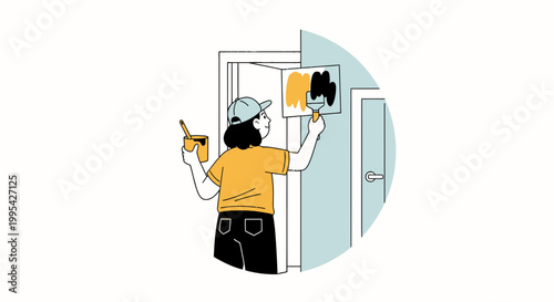 Woman painting wall vector illustration home renovation concept
