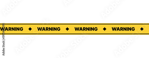 Yellow black warning tape banner repeating warning text with diamond icons isolated on transparent background, hazard stripe design, construction safety barrier strip, industrial alert line seamless