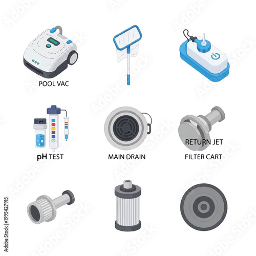 Collection of Pool Maintenance Equipment and Tools.