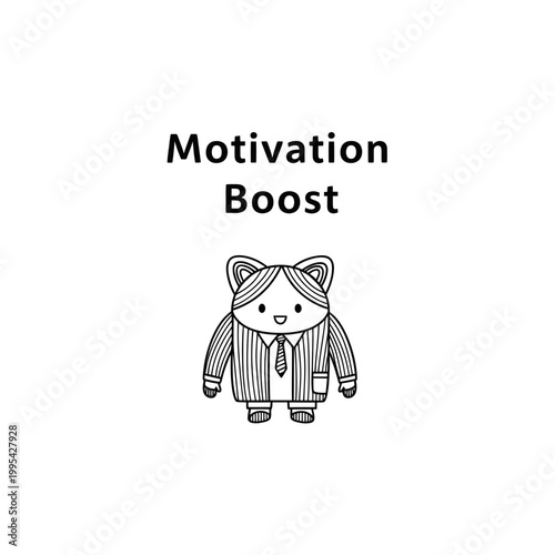 Cute Cartoon Character in Business Suit with Motivation Boost Text
