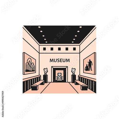 Flat vector illustration of a modern museum gallery interior