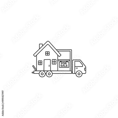 Vector illustration of a house on a transport truck for sale