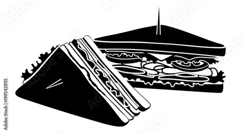 Tableau sur toile A minimalist vector graphic illustration of two sandwiches in a simple black and