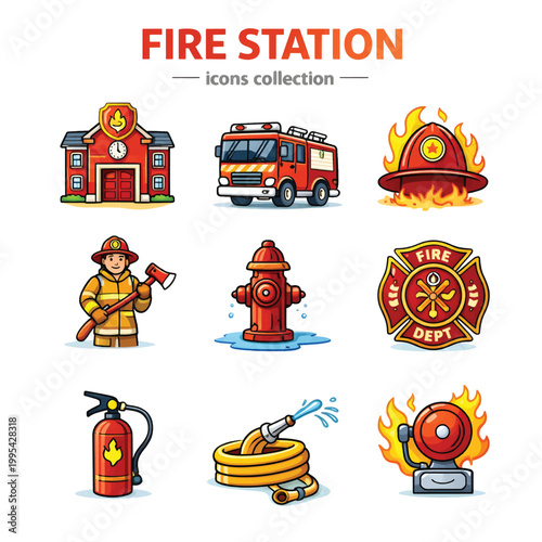 Fire Station Building with Fire Trucks, Emergency Response and Safety Service Concept
