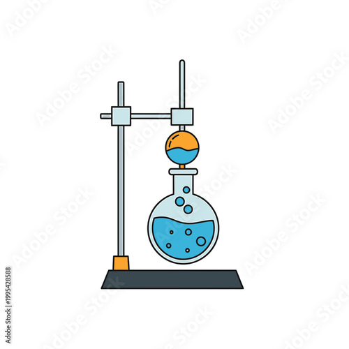Laboratory chemistry flask on retort stand vector illustration