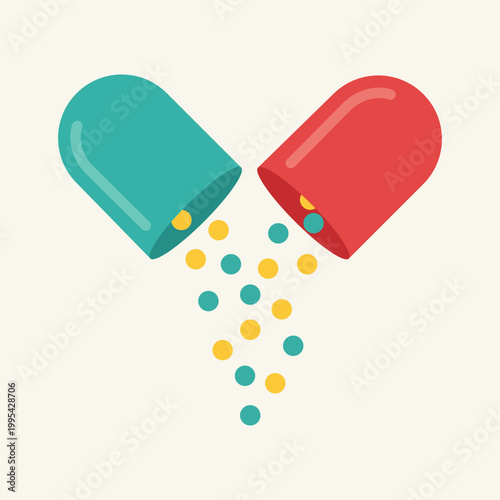 Medicine Unveiled: An artistic illustration reveals an open capsule, showcasing the release of essential medication, symbolizing health, and well-being.