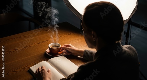Person Enjoys Coffee While Reading a Book in a Cozy Indoor Setting