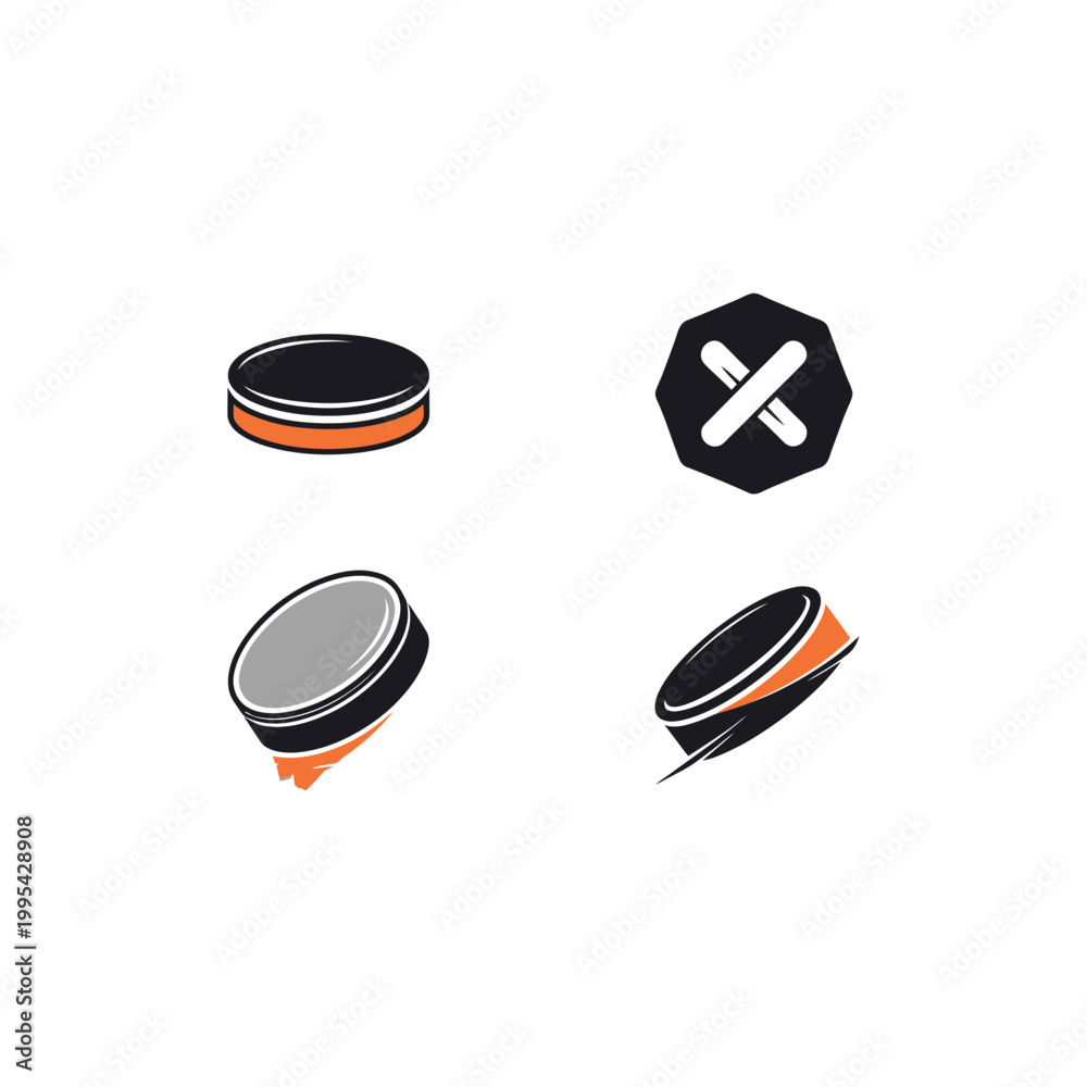 Fototapeta premium Ice hockey puck vector illustration set for sports logo design