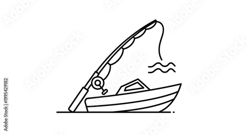 Fishing Boat with Rod and Reel Icon - Vector Illustration