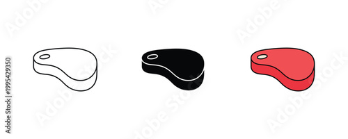 Fresh raw meat steak icon vector set. Butcher shop beef or pork cut, protein food ingredient, and gourmet BBQ grilling symbol.