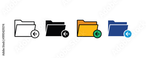 Digital file folder import icon vector set. Computer data storage organization, document archive transfer, and software interface directory symbol.