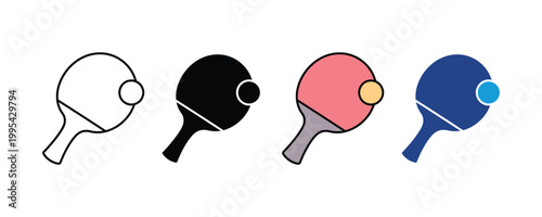 Table tennis racket icon. ping pong ball icon. Indoor sports equipment, competitive game activity, and recreation hobby symbol. Vector Illustration.