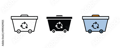 Recycling bin container and waste management icon vector. Environmental ecology protection, sustainable disposal, and garbage recycle symbol. Vector Illustration